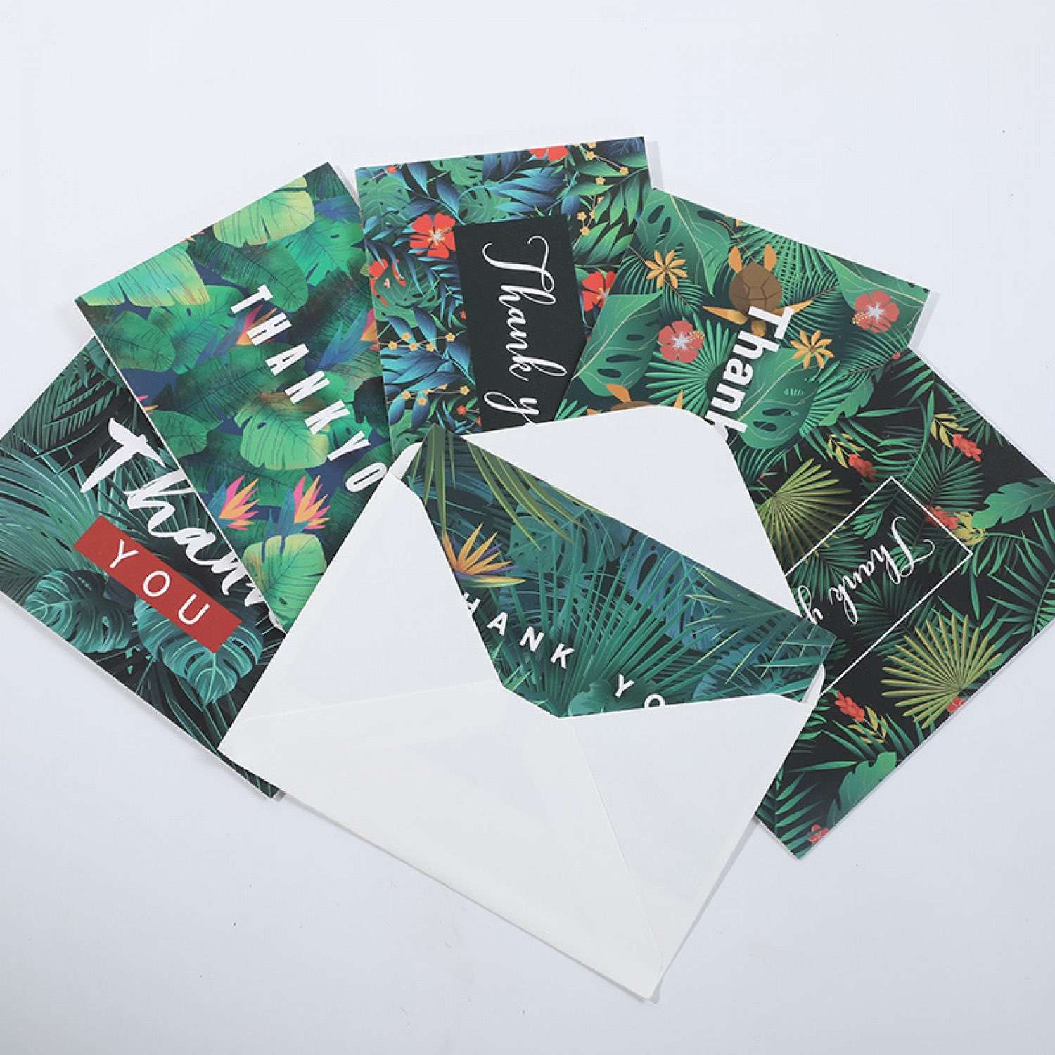 Green Thank You Card Beautiful Card Tropical Plant Pattern Customized